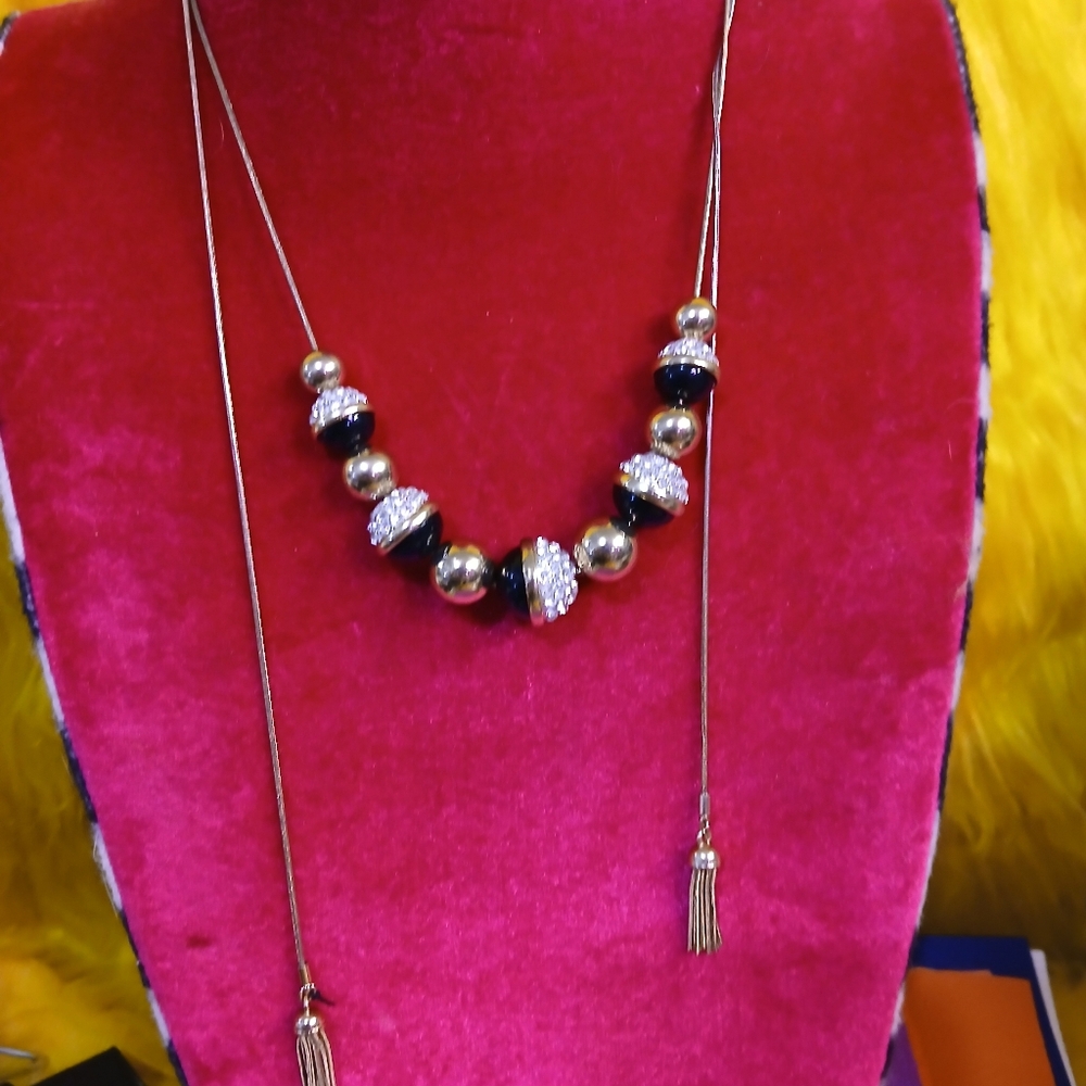 Gold Tone Statement Necklace Adjustable Tassel Ch… - image 7